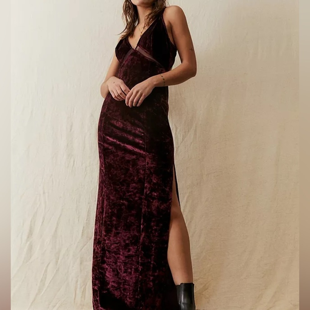 Free People Burgundy Low Key Crushin’ Velvet Maxi Slip Dress
